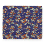 Orange Japanese Dragon Pattern Print Mouse Pad