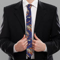 Orange Japanese Dragon Pattern Print Necktie