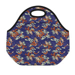 Orange Japanese Dragon Pattern Print Neoprene Lunch Bag