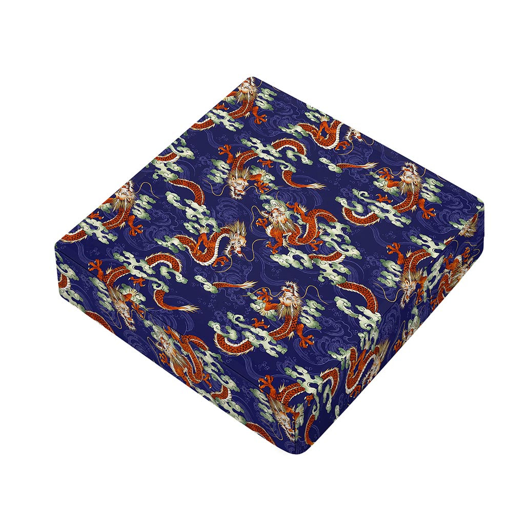 Orange Japanese Dragon Pattern Print Outdoor Seat Cushion Cover