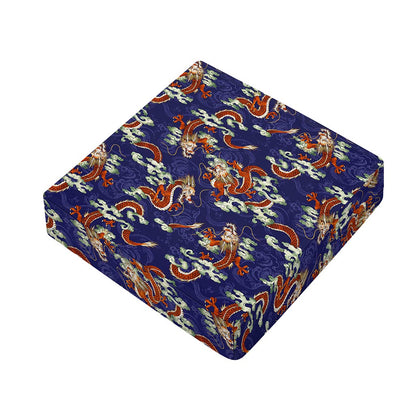 Orange Japanese Dragon Pattern Print Outdoor Seat Cushion Cover