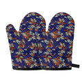 Orange Japanese Dragon Pattern Print Oven Mitts