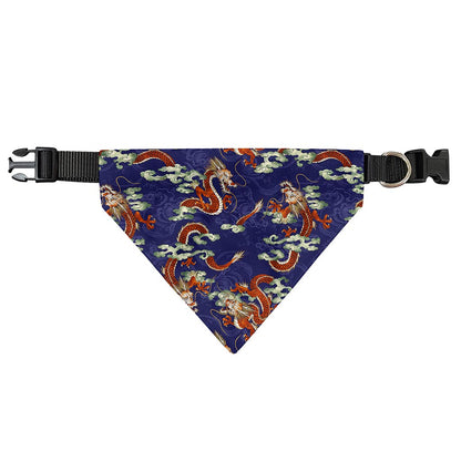Orange Japanese Dragon Pattern Print Over The Collar Dog Bandana