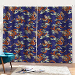 Orange Japanese Dragon Pattern Print Pencil Pleat Curtains