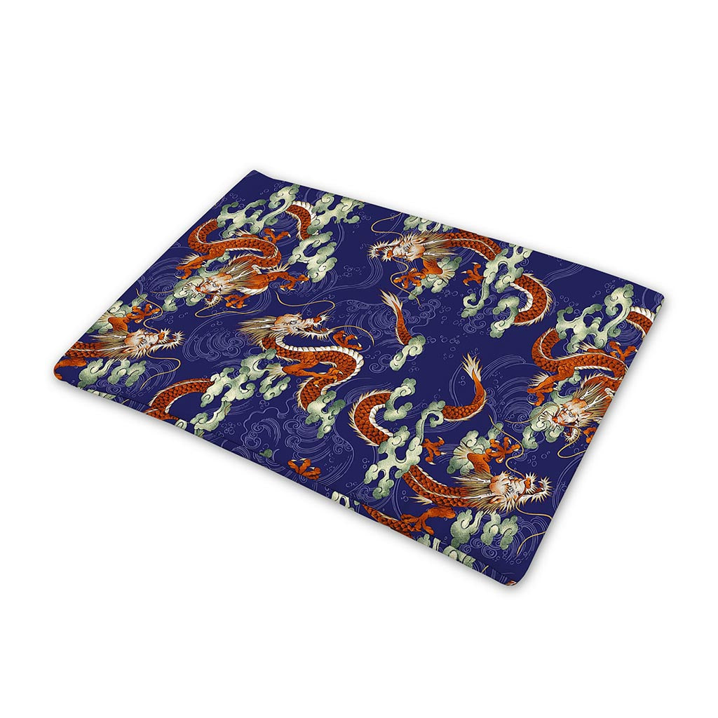 Orange Japanese Dragon Pattern Print Pet Cooling Mat Cover