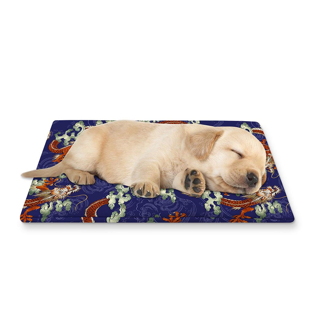 Orange Japanese Dragon Pattern Print Pet Cooling Mat Cover