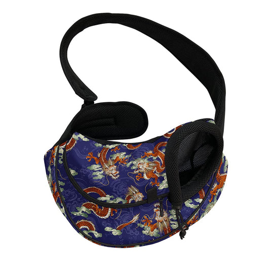 Orange Japanese Dragon Pattern Print Pet Sling Carrier