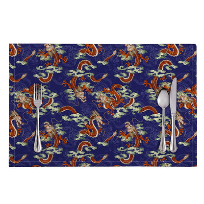 Orange Japanese Dragon Pattern Print Placemat