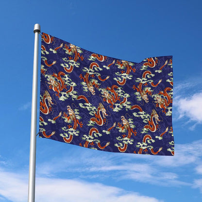 Orange Japanese Dragon Pattern Print Polyester Flag