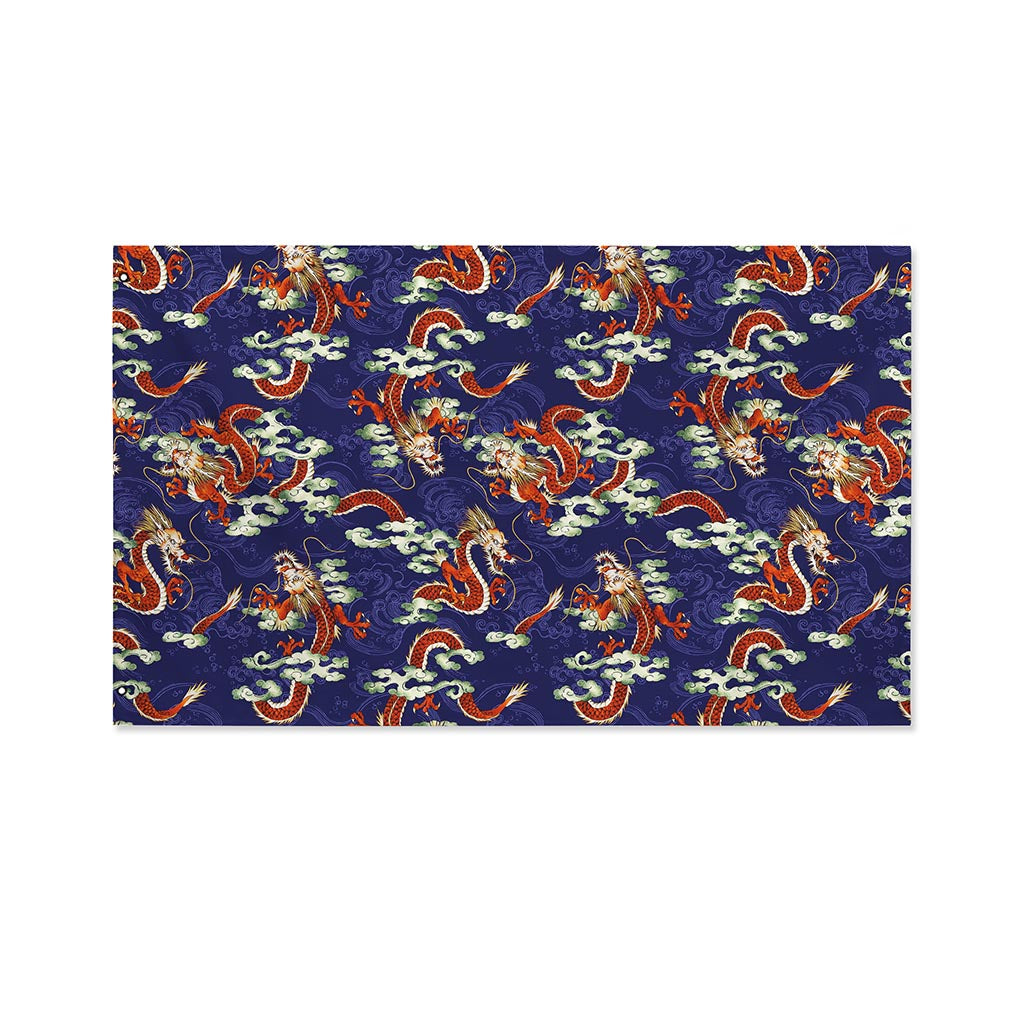 Orange Japanese Dragon Pattern Print Polyester Flag