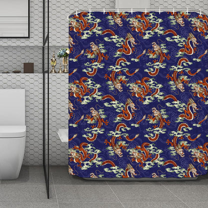 Orange Japanese Dragon Pattern Print Polyester Shower Curtain