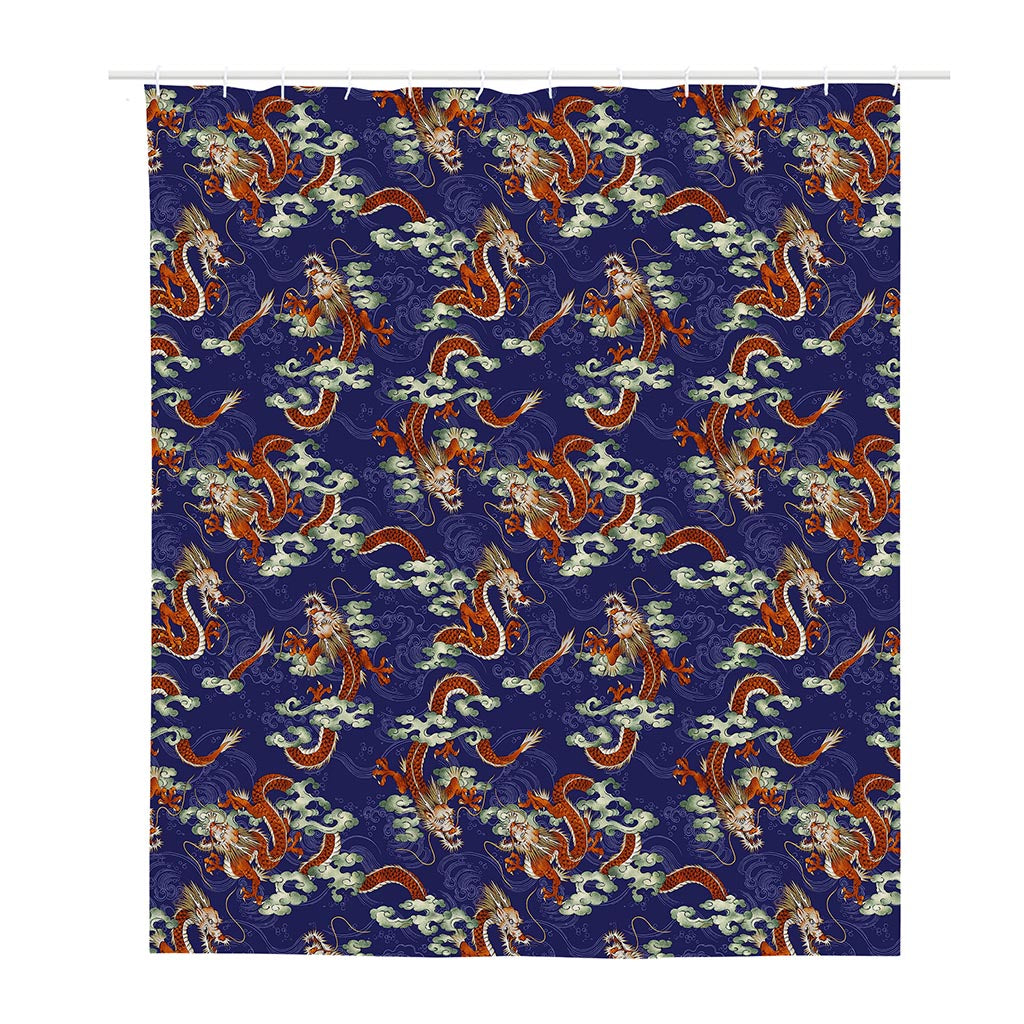 Orange Japanese Dragon Pattern Print Polyester Shower Curtain