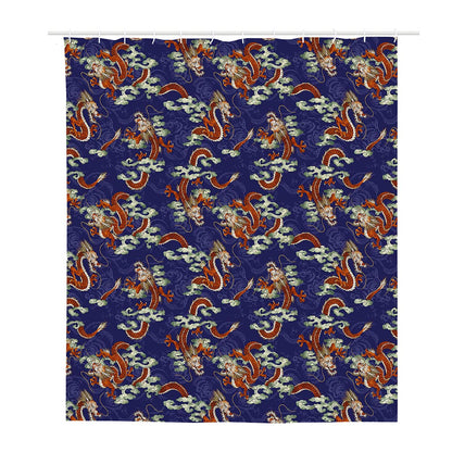 Orange Japanese Dragon Pattern Print Polyester Shower Curtain