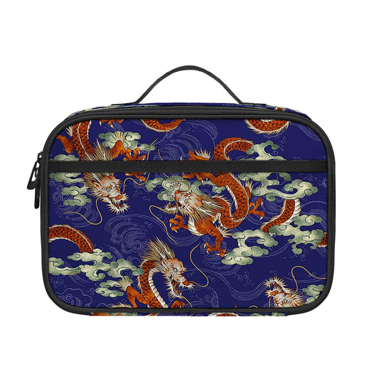 Orange Japanese Dragon Pattern Print Portable Lunch Bag