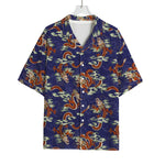 Orange Japanese Dragon Pattern Print Rayon Hawaiian Shirt