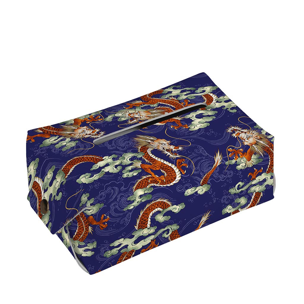 Orange Japanese Dragon Pattern Print Rectangle Tissue Box Cover
