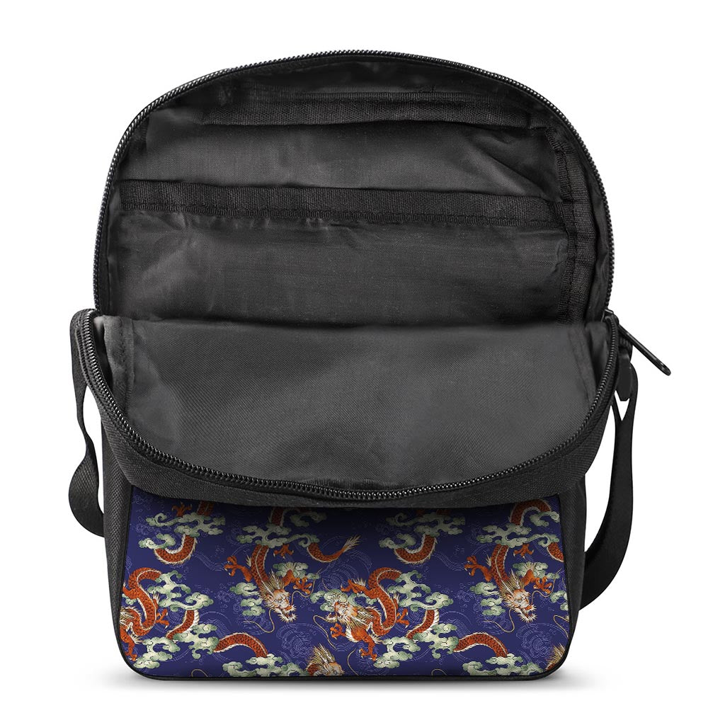 Orange Japanese Dragon Pattern Print Rectangular Crossbody Bag