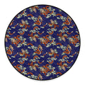 Orange Japanese Dragon Pattern Print Round Floor Mat