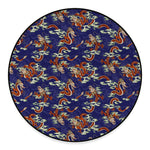 Orange Japanese Dragon Pattern Print Round Floor Mat