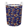 Orange Japanese Dragon Pattern Print Round Laundry Basket