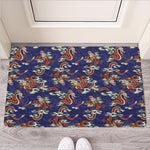 Orange Japanese Dragon Pattern Print Rubber Doormat