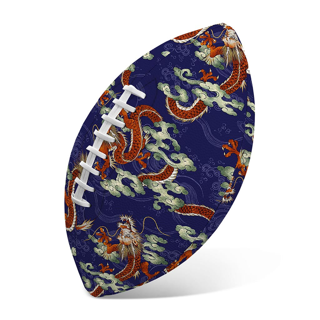 Orange Japanese Dragon Pattern Print Rugby Ball