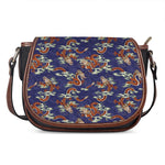 Orange Japanese Dragon Pattern Print Saddle Bag