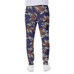 Orange Japanese Dragon Pattern Print Scuba Joggers