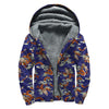 Orange Japanese Dragon Pattern Print Sherpa Lined Zip Up Hoodie