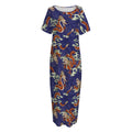 Orange Japanese Dragon Pattern Print Short Sleeve Long Nightdress