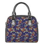 Orange Japanese Dragon Pattern Print Shoulder Handbag