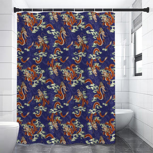 Orange Japanese Dragon Pattern Print Shower Curtain