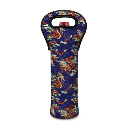 Orange Japanese Dragon Pattern Print Single Neoprene Wine Tote