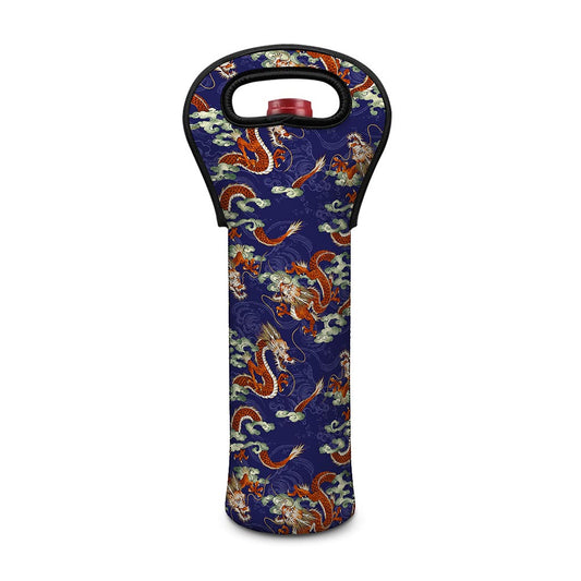Orange Japanese Dragon Pattern Print Single Neoprene Wine Tote