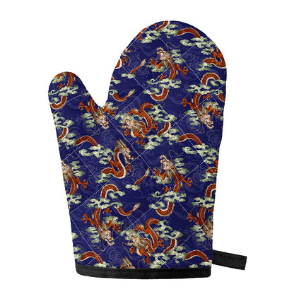 Orange Japanese Dragon Pattern Print Single Oven Mitt