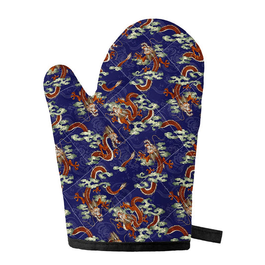 Orange Japanese Dragon Pattern Print Single Oven Mitt