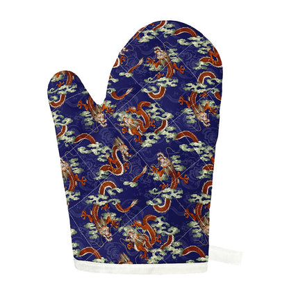 Orange Japanese Dragon Pattern Print Single Oven Mitt