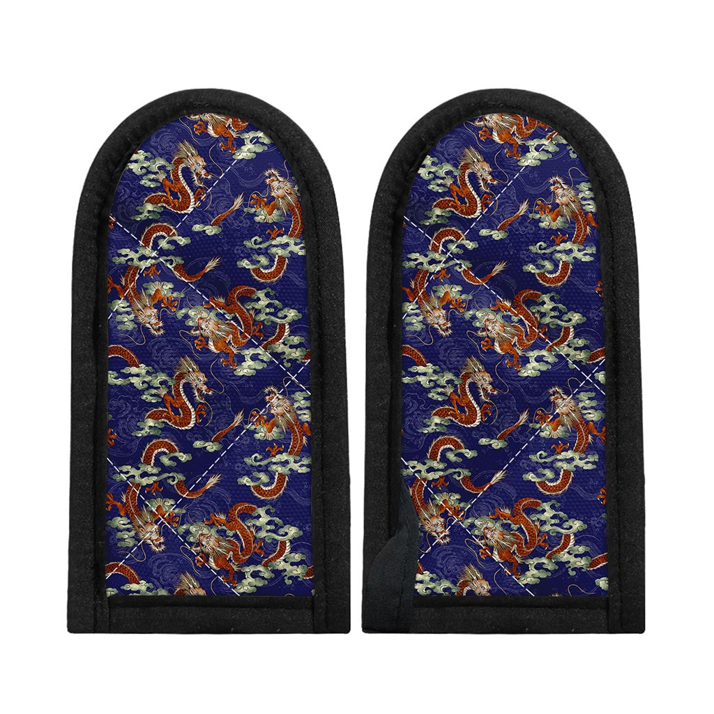 Orange Japanese Dragon Pattern Print Skillet Handle Cover