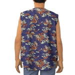 Orange Japanese Dragon Pattern Print Sleeveless Baseball Jersey