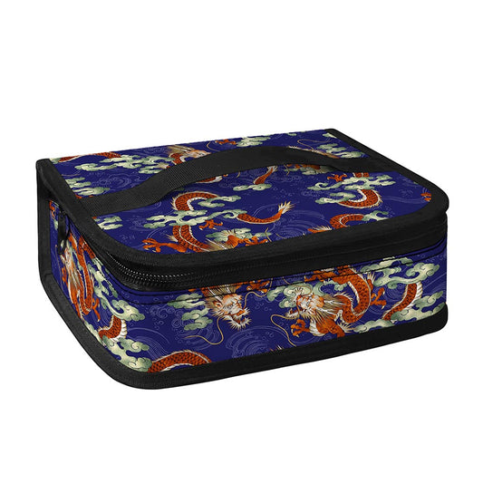 Orange Japanese Dragon Pattern Print Small Lunch Bag