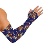 Orange Japanese Dragon Pattern Print Sun Protection Arm Sleeves