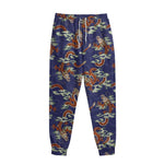 Orange Japanese Dragon Pattern Print Sweatpants