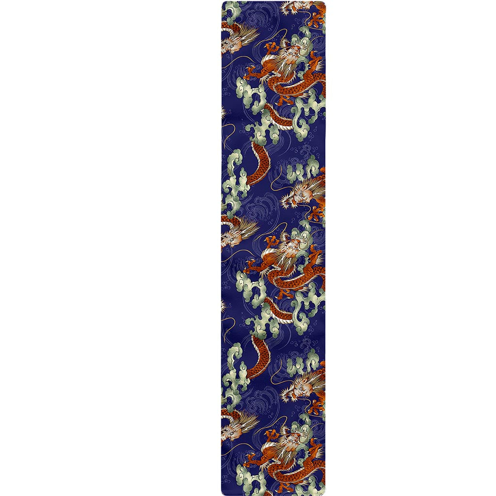 Orange Japanese Dragon Pattern Print Table Runner