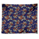 Orange Japanese Dragon Pattern Print Tapestry