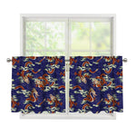 Orange Japanese Dragon Pattern Print Tier Curtains