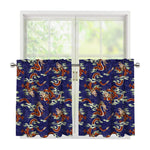 Orange Japanese Dragon Pattern Print Tier Curtains