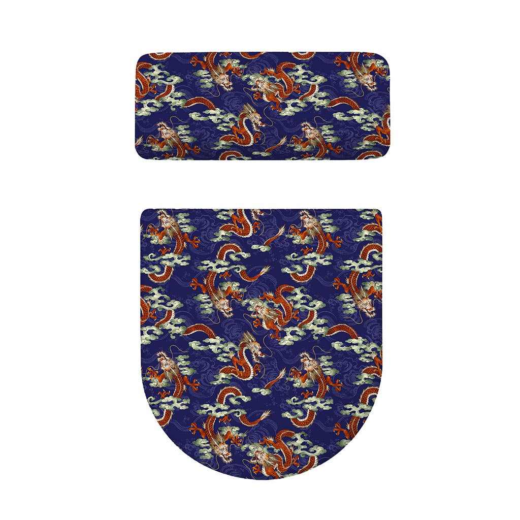 Orange Japanese Dragon Pattern Print Toilet Lid And Tank Cover Set