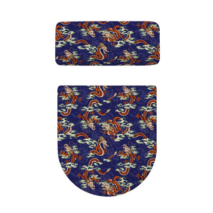 Orange Japanese Dragon Pattern Print Toilet Lid And Tank Cover Set