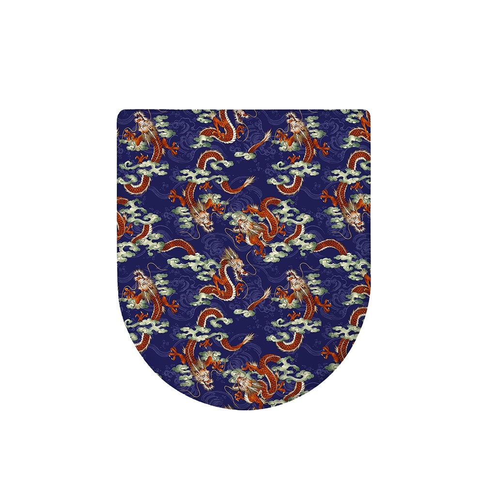 Orange Japanese Dragon Pattern Print Toilet Lid Cover