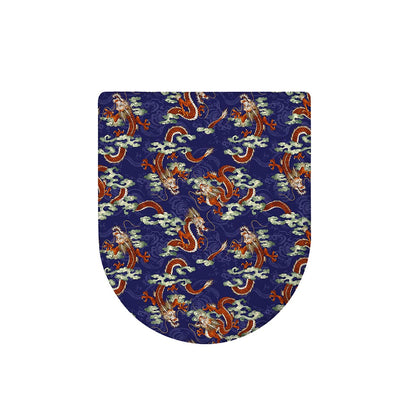 Orange Japanese Dragon Pattern Print Toilet Lid Cover
